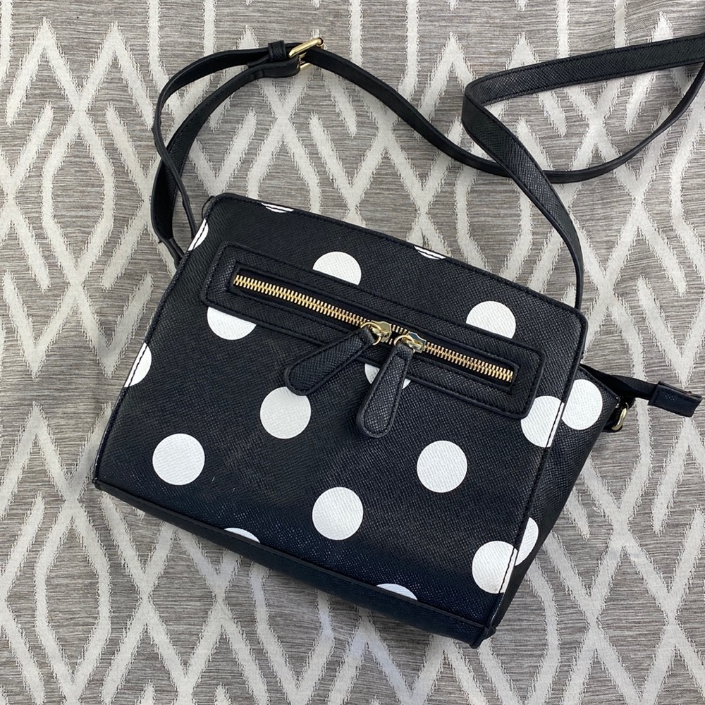 Vegan Leather Crossbody Black with White Polka Dots